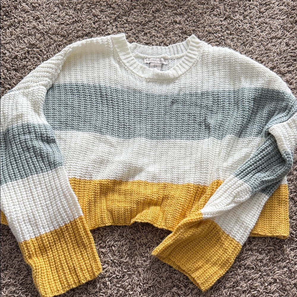 Sincerely Jules Yellow, White, and Gray Striped Sweater